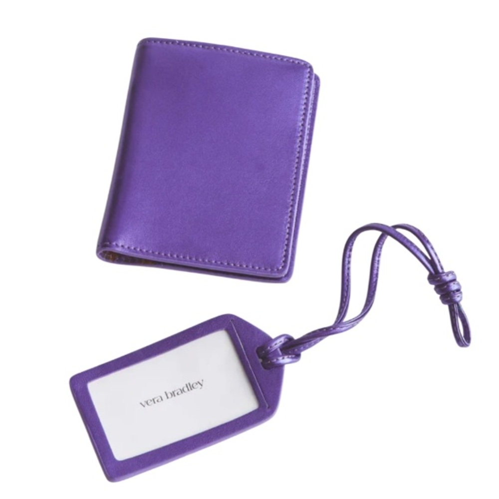 NIB Vera Bradley Genuine Full Grain Sheepskin Leather Passport & Luggage Tag Set